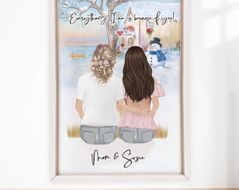 Custom Mother Daughter Portrait: Handpainted Family Wall Art Christmas Present