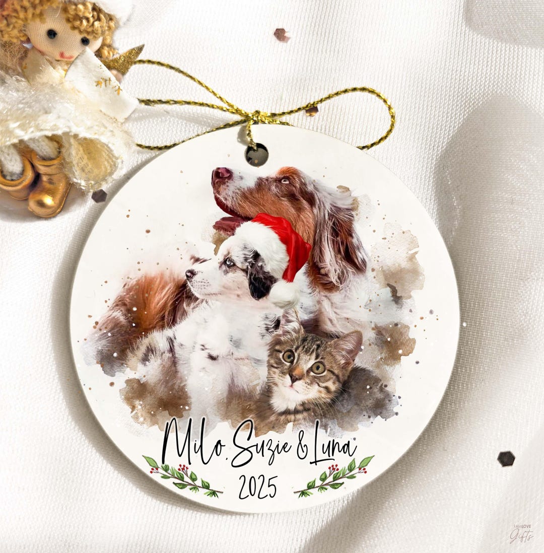 Custom Pet Portrait Ornament from Photo Personalized Dog & Cat ...