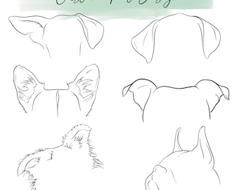 DIGITAL Custom Pet Ear Tattoo Design, Dog Cat outline Design with Name, Custom minimalist line art