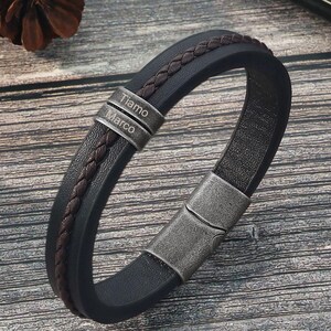 Personalized Mens Leather Bracelet with Name Beads,Custom Daddy Bracelet,Kids Names Bracelet, Leather Jewelry Gift for Dad Fathers Day Gift
