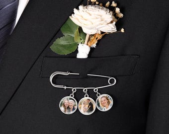 Pin de solapa de boda personalizado - Pin de solapa con foto personalizado - Adorno de foto para boutonniere - Pin de solapa con imágenes - Pin conmemorativo para el novio