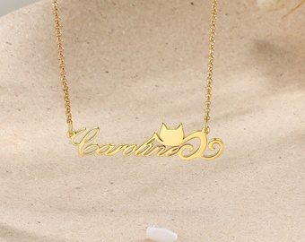 Personalized Cat Name Necklace, Custom Name Necklace,Cat Necklace, Gifts For Cat Lovers,Custom Cat Letter Jewelry,Gift for Her,Birthday Gift