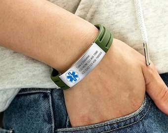 8 Colors Medical Alert Bracelet, Personalized Medical ID Bracelet with Engraving, ID & Medical Bracelets, Emergency Jewelry for Her Him