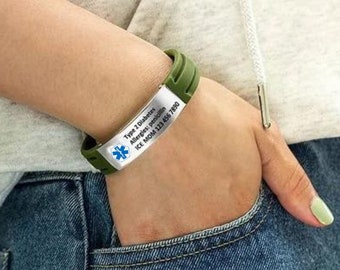 8 Colors Medical Alert Bracelet, Personalized Medical ID Bracelet with Engraving, ID & Medical Bracelets, Emergency Jewelry for Her Him