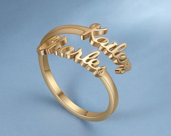 Bague double prénom, Bague deux prénoms, Bague réglable, Bague pour femme, Cadeau personnalisé pour maman, Cadeau meilleure amie, Cadeaux d'anniversaire