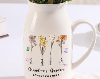 Vaso di fiori personalizzato per la nascita della famiglia, regalo per la prima mamma ora nonna, vaso di fiori per la mamma, regalo per la nonna dai nipoti, regalo per la festa della mamma per lei