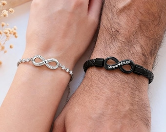 Custom Infinity Couple Bracelet Set | Personalized Matching Love Bracelets for Couples | Engraved Valentine’s Day Gift for Him & Her