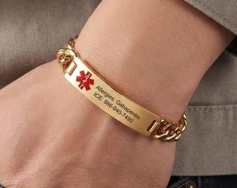 3 Colors Medical Alert Bracelet, Personalized Medical ID Bracelet with Engraving, ID & Medical Bracelets, Emergency Jewelry for Her Him