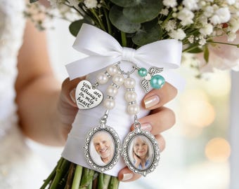 Personalized Bridal Bouquet Photo Charm | Wedding Memorial Keepsake | Oval Photo Bouquet Pin | Silver Gold Memory Remembrance for Bride