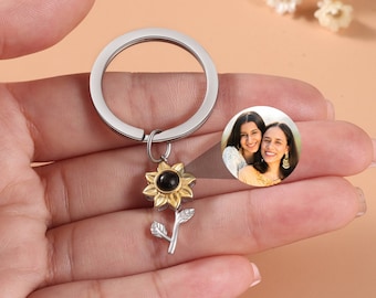 Sunflower Projection Keychain Gift for Her, Sunflower Keyring with Picture Photo inside,  Projection Keyring Gifts for Mom, Memorial Gift