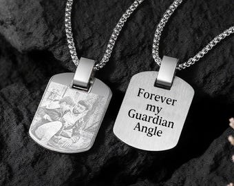 Custom Photo Dog Tag Pendant Necklace Engraving Date/Text/Pictures, Stainless Steel Personalized Necklace for Men Women, Father's Day Gifts