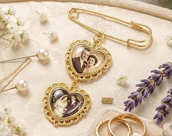 Personalized  Bridal Bouquet Pin, Custom Wedding Bouquet Charm,Memorial Bridal Bouquet Charm,Groom Memorial Photo Pin,Wedding Memorial Gifts