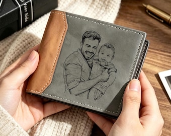 Personalized Custom Photo Mens Wallet, Engraved Picture Wallet,Mens Leather Wallet,Memory Gift, Anniversary Gifts for Him,Father's Day Gift