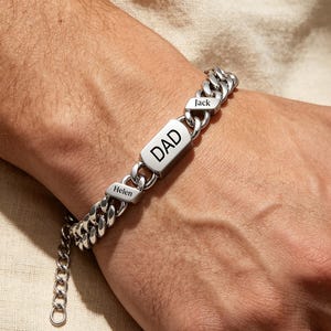 Personalized Men's Bracelet, Curb Chain Bracelet, Custom Kid's Names Bracelet for Dad, Gifts for Husband, Gift for Dad, Fathers Day Gifts