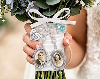 Personalized Bridal Bouquet Charm | Wedding Memorial  Photo Pin for Groom | Wedding Bouquet Pin | Silver Gold Memory Remembrance for Bride