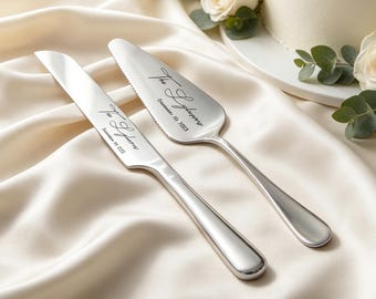 Personalized Wedding Cake Cutting Serving, Custom Engraved Cake Knife and Server Set, Anniversary Gift, Bridal Shower Gift for Bride