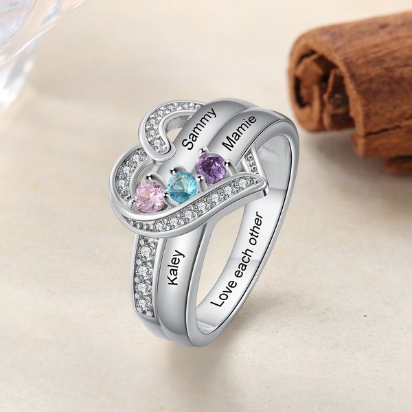 925 Sterling Silver Birthstone Ring for Mom,Personalized Family Names Ring Gift for Women, Mother's Day Gifts for Mom,Gifts for Grandma