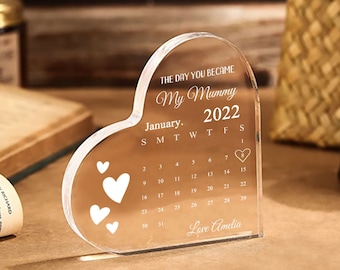 Personalised Day You Became My Mummy Date Acrylic Keepsake Block, Gift from Kids, Mother Birthday Gift, New Baby Gift for Mom