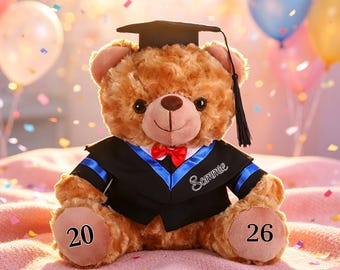Personalized Graduation Bear with Name, Grad Teddy Bear with Mortarboard, Graduations Gifts, Graduation Plush Teddy Bear Gift for Graduates