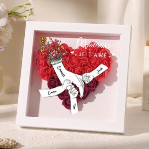 Scatola portaoggetti personalizzata con rose a forma di cuore per regalo per la festa della mamma, scatola portaoggetti personalizzata con fiori e nomi, regalo con cornice di rose per mamma, nonna e compleanno