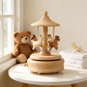 Custom Music Box- Wooden Music Box Engraved Music Box Musical Carousel Baby Shower Gift New Born Gift Christmas Gift Birthday Gift for Kids