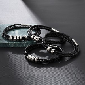 Pulsera de cuero trenzada personalizada para hombre como regalo del día del padre, pulsera personalizada con nombres de niños para papá, joyas para hombres, regalos para esposo