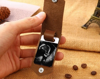 Portachiavi personalizzato con foto ecografica per la festa del papà, portachiavi in pelle ecografica personalizzato per neopapà, regalo per neomamma per marito