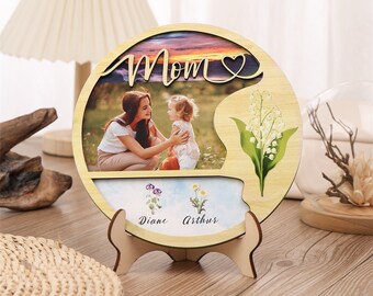 Personalized Photo Plaques Wooden Sign, Custom Birth Flower Sign for Mom, Mom's Garden Sign, Home Decor, Mother Day Gift, Present for Mom