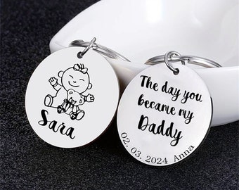 The Day You Became My Daddy Photo Keychain for Father's Day, Personalized Daddy To be Gift for Dad, First Father's Day Gift, New Baby Gift