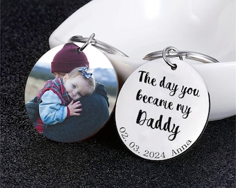 The Day You Became My Daddy Keychain for Father's Day,Personalized Photo Keyring Gift for Dad, First Father's Day Gift, New Baby Gift