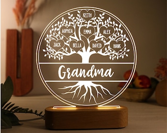 Personalized Night Light Mother's Day Gift with Kids Names, Family Tree Night Light, Custom Family Gift for Mom, Mama, Maman, Grandma Gifts