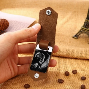 Porte-clés photo personnalisé à ultrasons pour bébé pour la fête des pères, cadeau personnalisé porte-clés en cuir à ultrasons pour nouveau papa, cadeaux de naissance pour mari