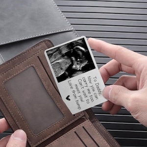 Custom Ultrasound Wallet Card for Daddy to be Gift,Can&#39;t wait to meet you Sonogram Picture,Metal photo Wallet Card insert,Father&#39;s Day gift