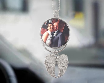 Custom Photo Angel Wings Memorial Hanging Charm, Custom Rear View Mirror Charm, Remembrance Gift, Memorial Guardian Angel Car Charm