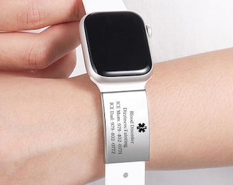 Gepersonaliseerde medische waarschuwing ID-tag voor gegraveerde horlogeband, medische ID-tag voor Apple Watch-band, allergietag, contacten voor noodgevallen, diabetes