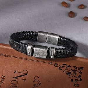 Pulsera personalizada para hombre, pulsera de cuentas vintage con nombres, pulsera con foto grabada personalizada, regalo para novio, marido, prometido, boda