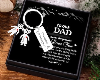 Este papá pertenece a... Llavero, llavero familiar personalizado para papá, llavero de papá con nombres de niños, regalos personalizados para el regalo del Día del Padre