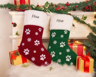 Personalized Dog Christmas Stocking, Dow Paws Stocking with Name, Christmas Dog Stocking, Embroidered Pet Stocking, Stockings for Dog Pet