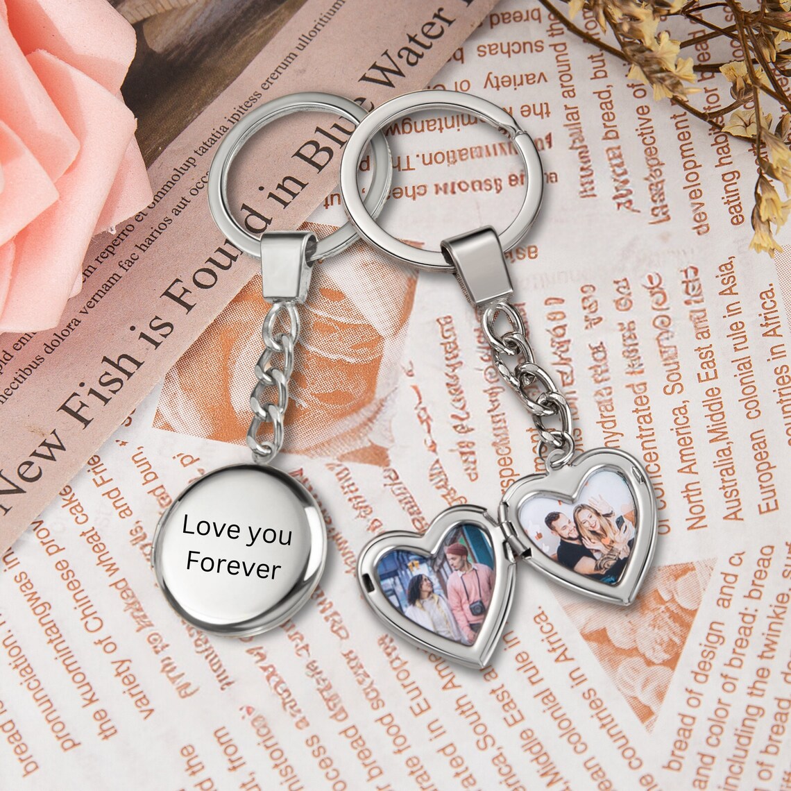 Heart Locket Key Chain, Remembrance Photo Locket Keychain, Heart ...