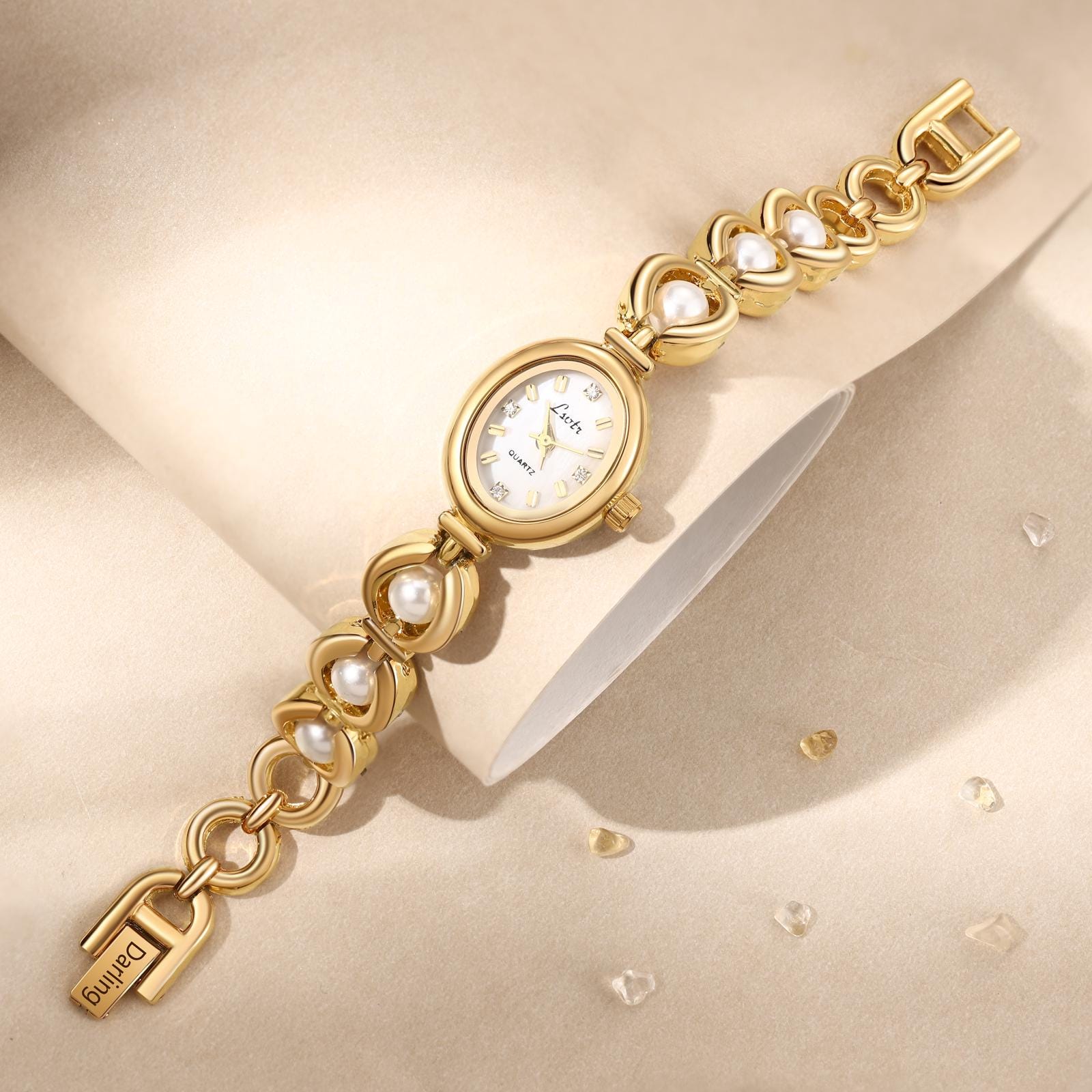 Lush Gold and Pearl Women\'s Watch Vintage Gold Plated 2 Pearl Womens Watch Small Face  main image 4