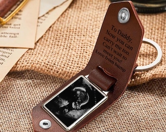 Personalized Baby Ultrasound Photo Keychain for Fathers Day, Custom Ultrasound Leather Keychain Gift for New Dad, New Baby Gifts for Husband