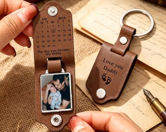 The Day You Became My Daddy Keychain for Dad,Personalized Baby Photo Keyring Gift for Dad, First Time Dad Gift for Husband, Fathers Day Gift
