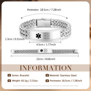 Stainless Steel Medical Alert Bracelet, Personalized Medical Bracelet with Engraving, ID & Medical Bracelets, Emergency Jewelry for Him image 3