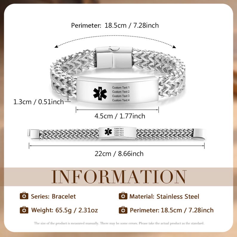 Stainless Steel Medical Alert Bracelet, Personalized Medical Bracelet with Engraving, ID & Medical Bracelets, Emergency Jewelry for Him image 3