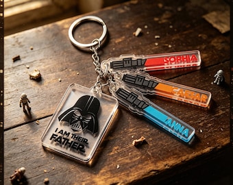Fathers Day Gift, I'm Their Father Keyring, Personalized Dad Key Chain with Kids Names, Custom Name Lightsaber | Star Wars Keychain for Dad