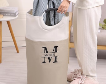 Personalized Large Laundry Basket With Name, Custom Name Laundry Bag,Clothes Storage Bag, Bathroom Organizer,Foldable Basket,Best Man Gift
