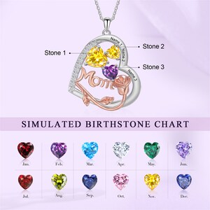 Custom Mom Heart Birthstone Necklace for Mothers Day Gits, Mom Necklace, Engraved 1-4 Names Heart Pendant Necklace,Family, Gifts for Her 3