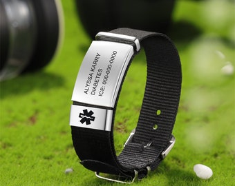 Wasserdichtes verstellbares medizinisches Alarmarmband, personalisiertes medizinisches Seilarmband mit Gravur, ID- und medizinische Armbänder, Notfallschmuck