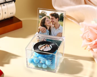 Personalized Music Box,Custom Song and Picture,Wedding Anniversary Gift for Wife with Text,Couple Keepsake Record Box Gift for Her Him