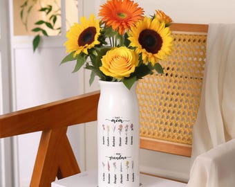Vaso di fiori personalizzato per la nascita della famiglia, regalo per la prima mamma e ora per la nonna, vaso di fiori per la mamma, regalo per la nonna dai nipoti, regalo per la festa della mamma per lei